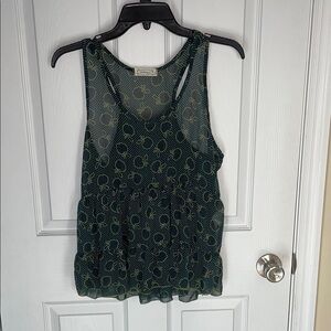 Anthropologie Audrey 3+1 Black and Green Apple Patterned Tank Top